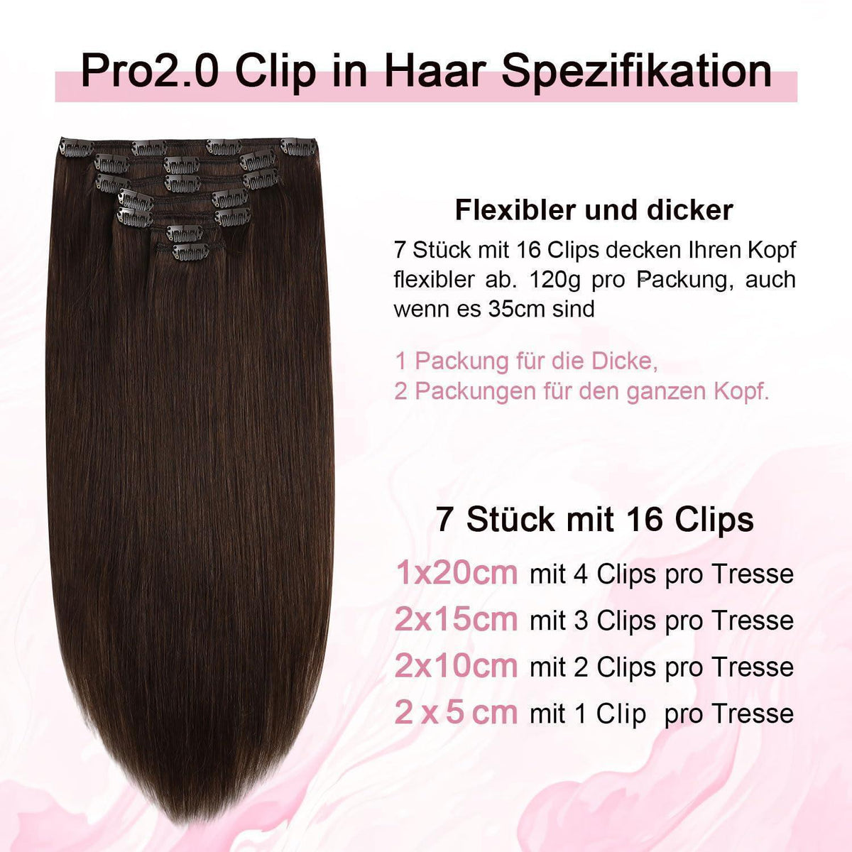 Clip-in Haarverlängerung Echthaar Mittelbraun #4, 50cm