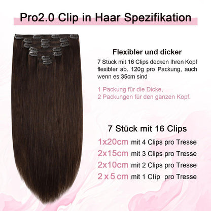 Clip-in Haarverlängerung Echthaar Mittelbraun #4, 50cm