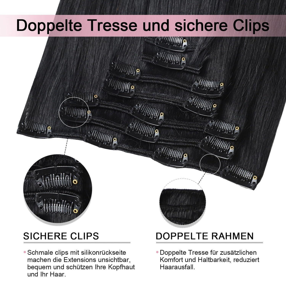 Remy Clip-in Haarverlängerung #1 Tief Schwarz 45cm Echthaar