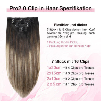 Clip-in Haarverlängerung Echthaar 55cm #1B/4/27 Balayage