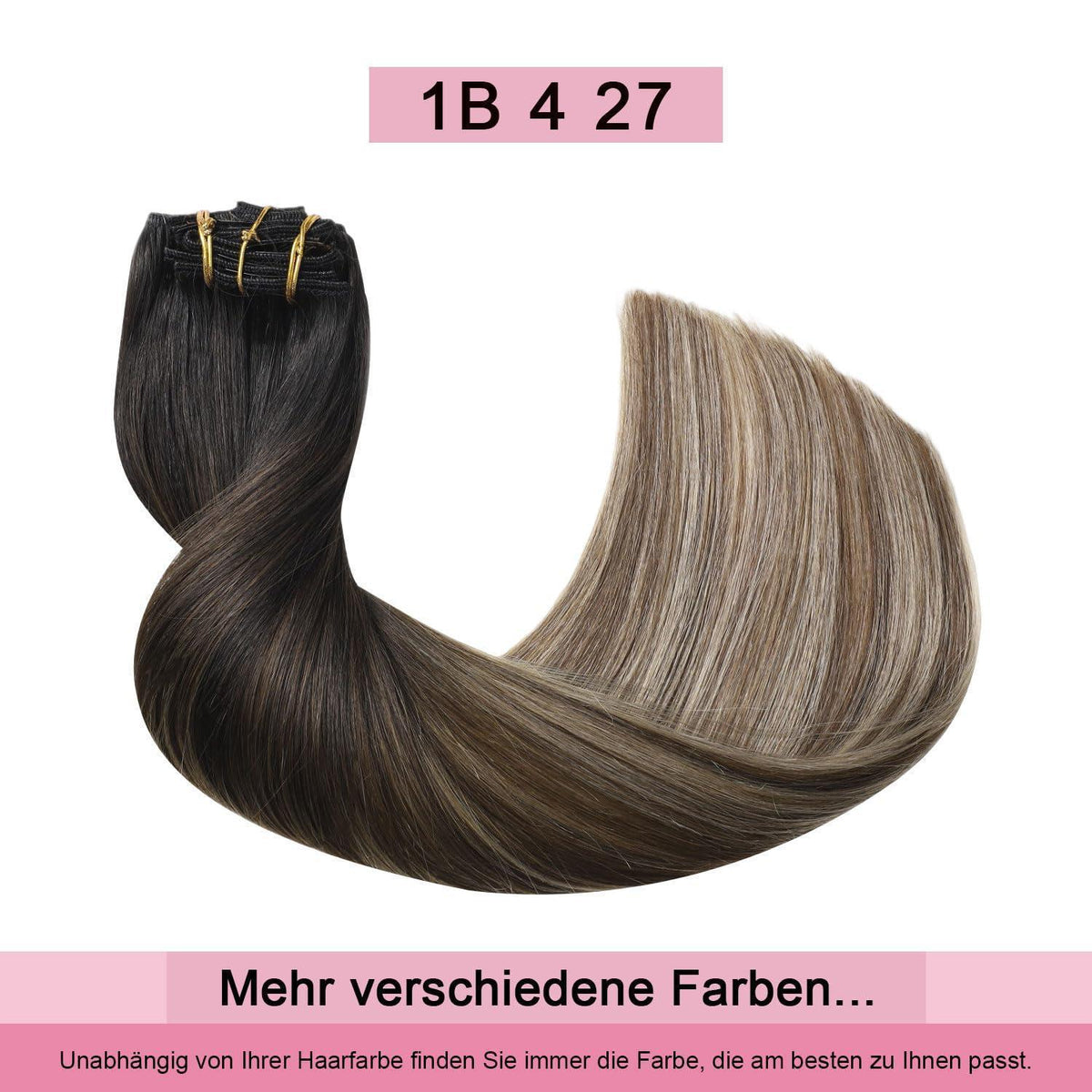 Clip-in Haarverlängerung Echthaar 55cm #1B/4/27 Balayage