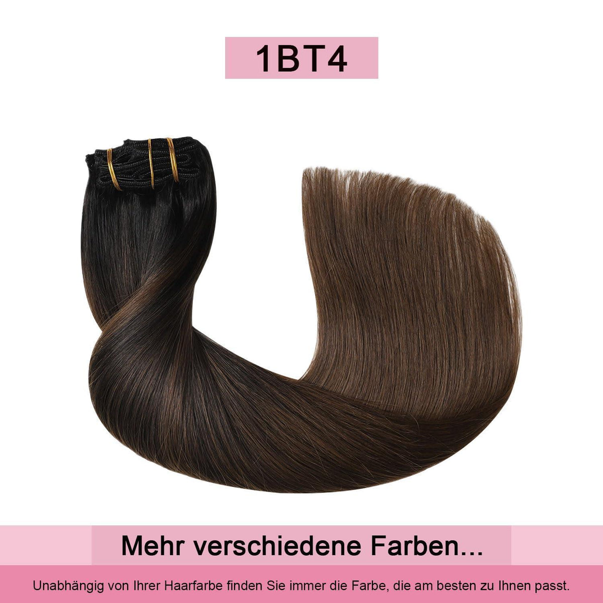 Clip-in Haarverlängerung Echthaar 55cm #1BT4 Schwarz Braun