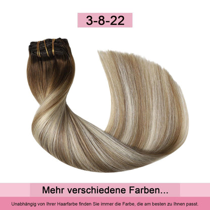 Clip-in Haarverlängerung Echthaar 55cm #3/8/22 Braun-Blond
