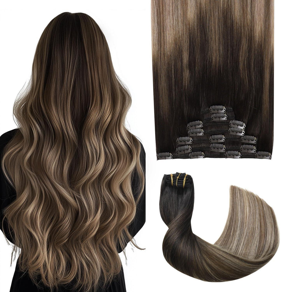 Clip-in Haarverlängerung Echthaar #1B/4/27 Balayage 35cm