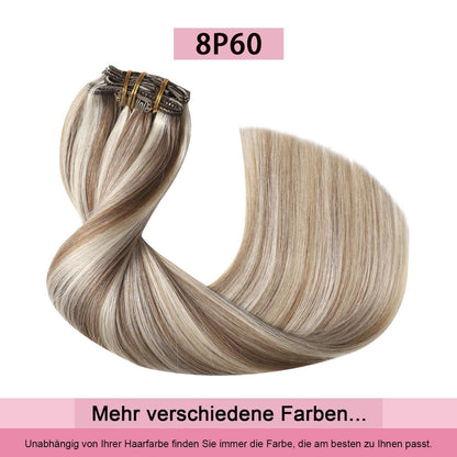 Clip-in Haarverlängerung Echthaar #8p60 Hellbraun mit Platinblond 35cm