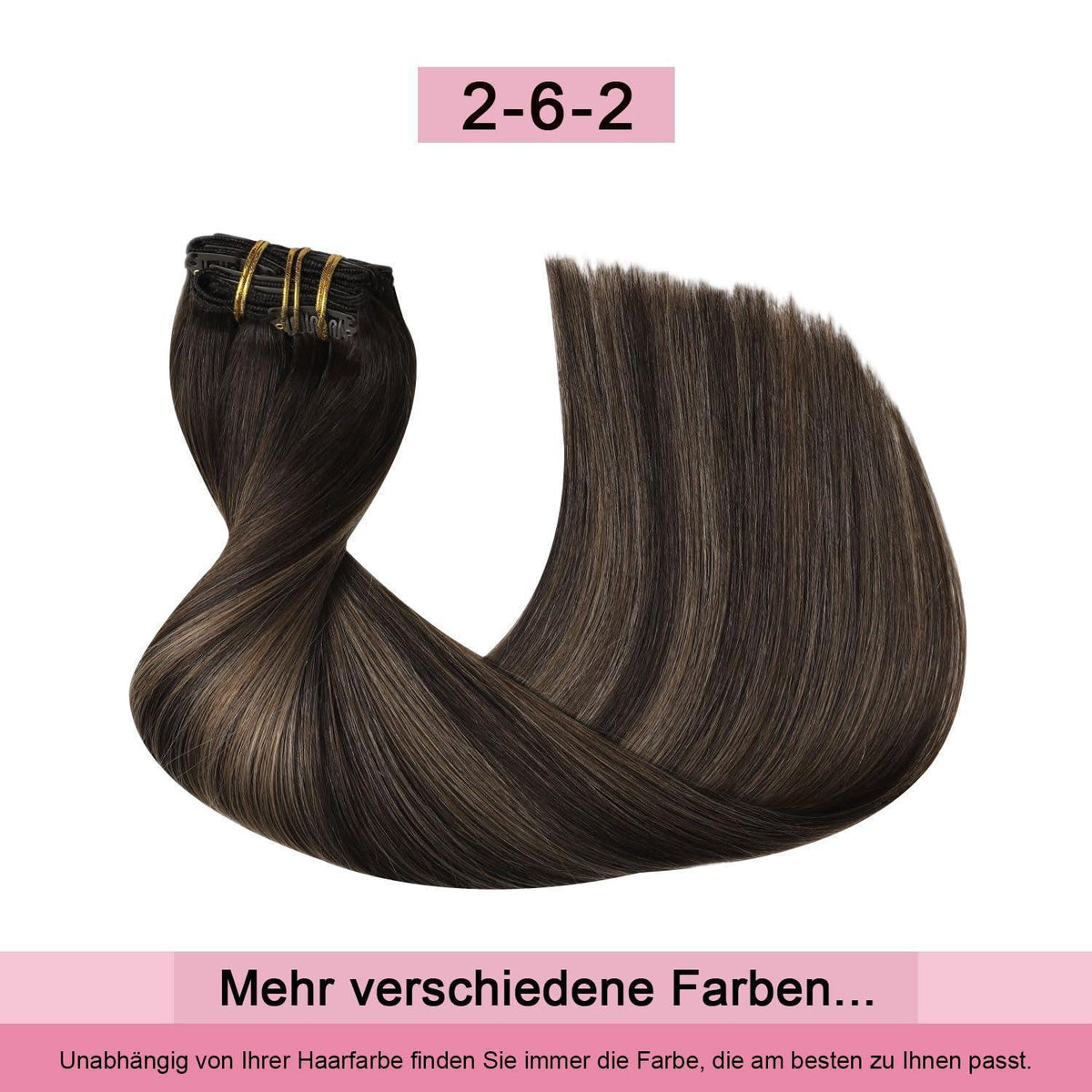 Clip-in Haarverlängerung Echthaar Dunkelbraun-Mittelbraun 55cm