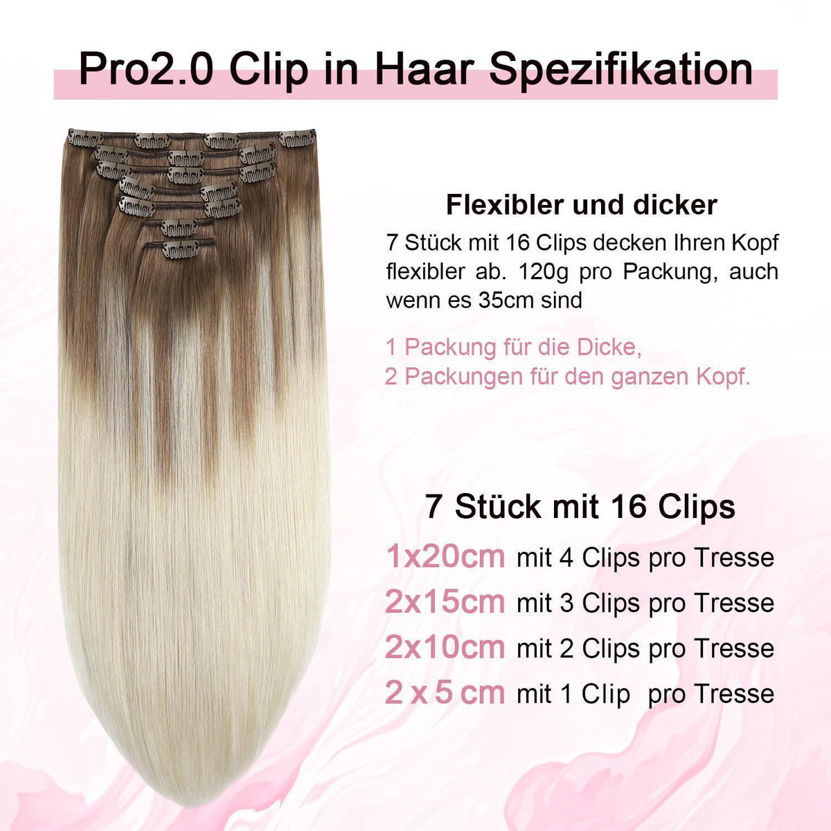 Remy Haarverlängerung Clip-in #8/60 Hellbraun-Blond 45cm