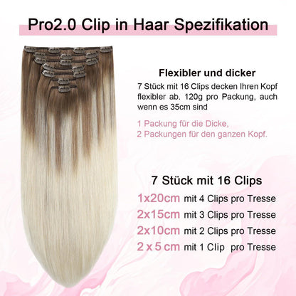 Remy Haarverlängerung Clip-in #8/60 Hellbraun-Blond 45cm