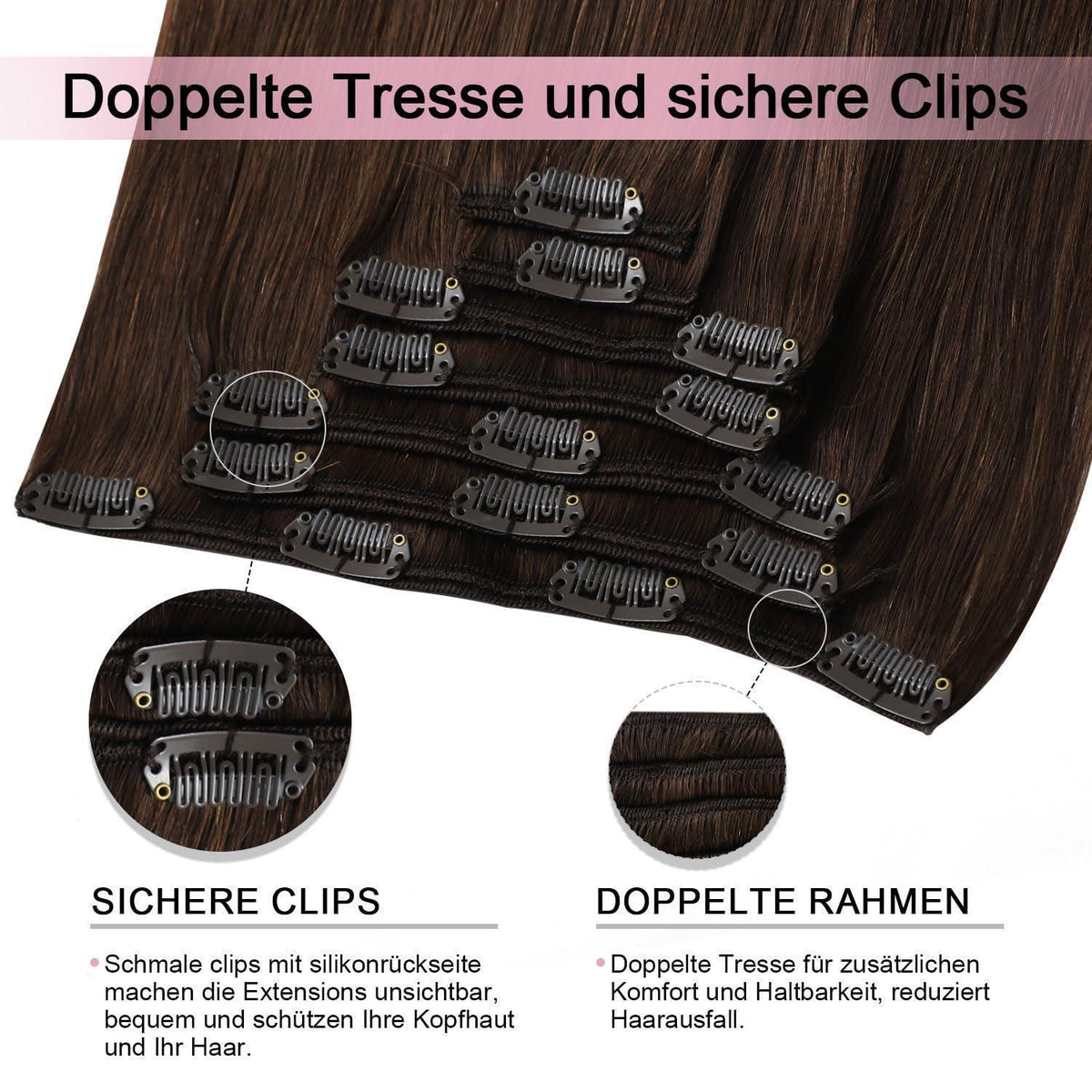 Clip-in Haarverlängerung Echthaar Mittelbraun #4 – 35cm