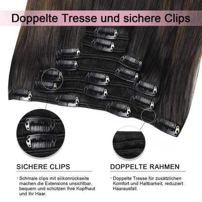 Clip-in Haarverlängerung Echthaar 50cm #1B/4/27 Balayage
