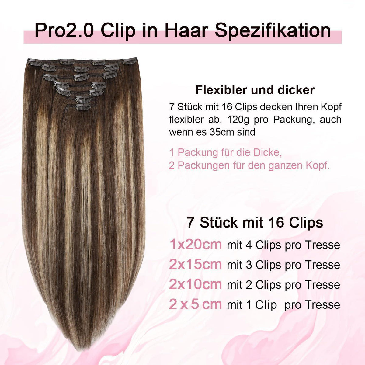 Clip-in Haarverlängerung Echthaar 50cm #4/27/4 Balayage