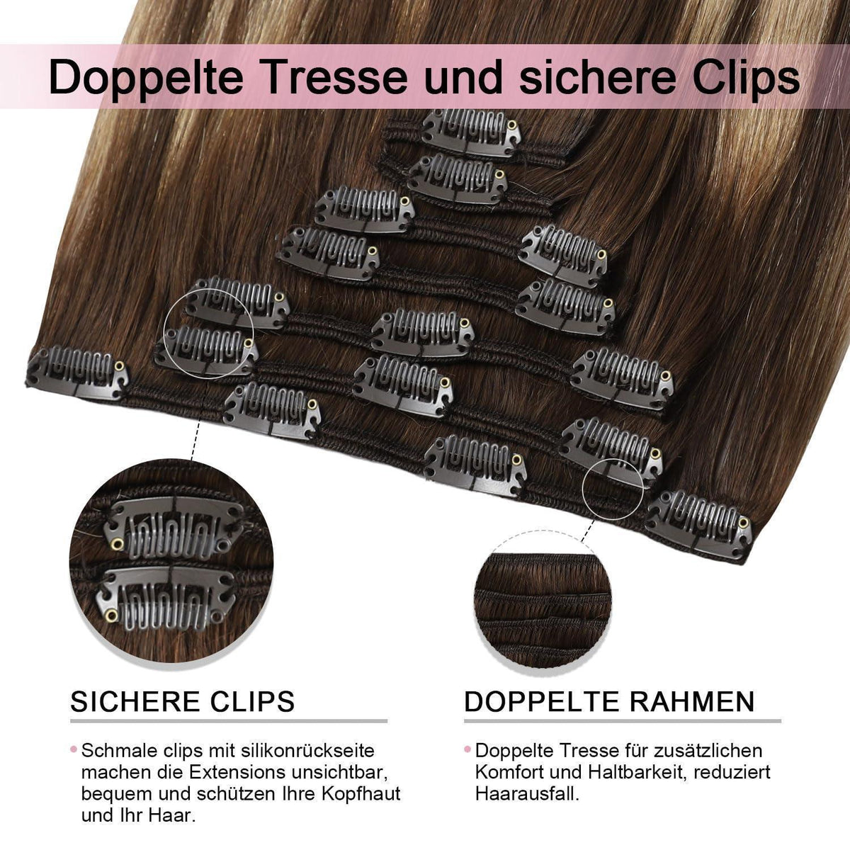 Clip-in Haarverlängerung Echthaar 50cm #4/27/4 Balayage