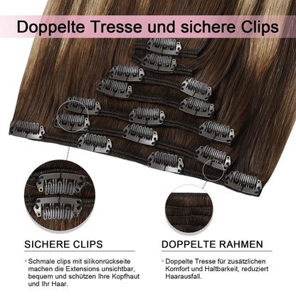 Clip-in Haarverlängerung Echthaar 50cm #4/27/4 Balayage