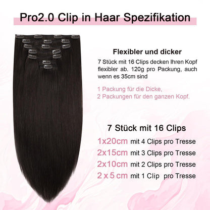Remy Echthaar Clip-Ins Dunkelbraun #2 – 45cm, 120g