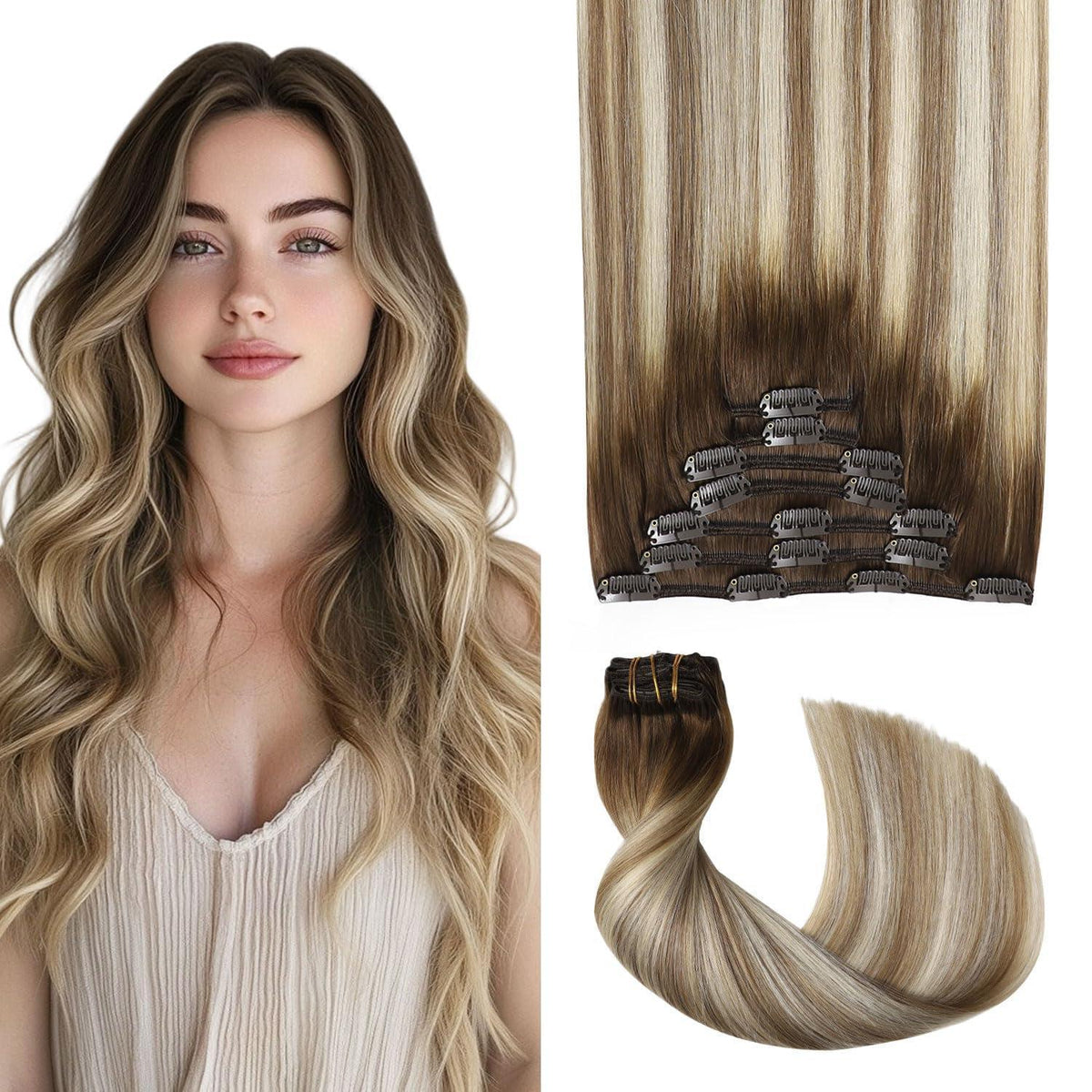 Remy Clip-in Haarverlängerung #3/8/22 – Walnuss Braun bis Blond
