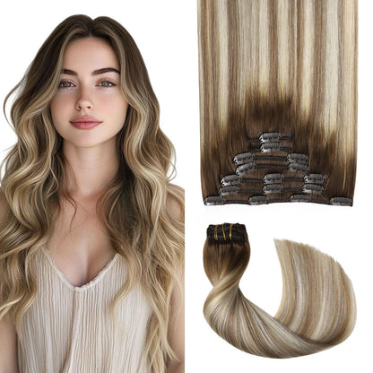 Remy Clip-in Haarverlängerung #3/8/22 – Walnuss Braun bis Blond