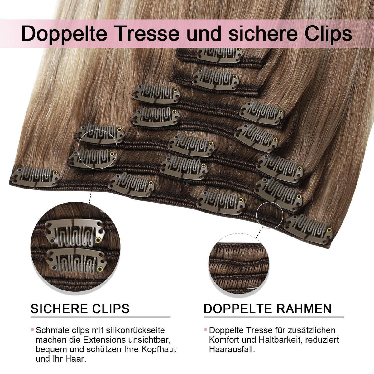 Clip-in Haarverlängerung Echthaar 55cm #8/60 Hellbraun-Blond