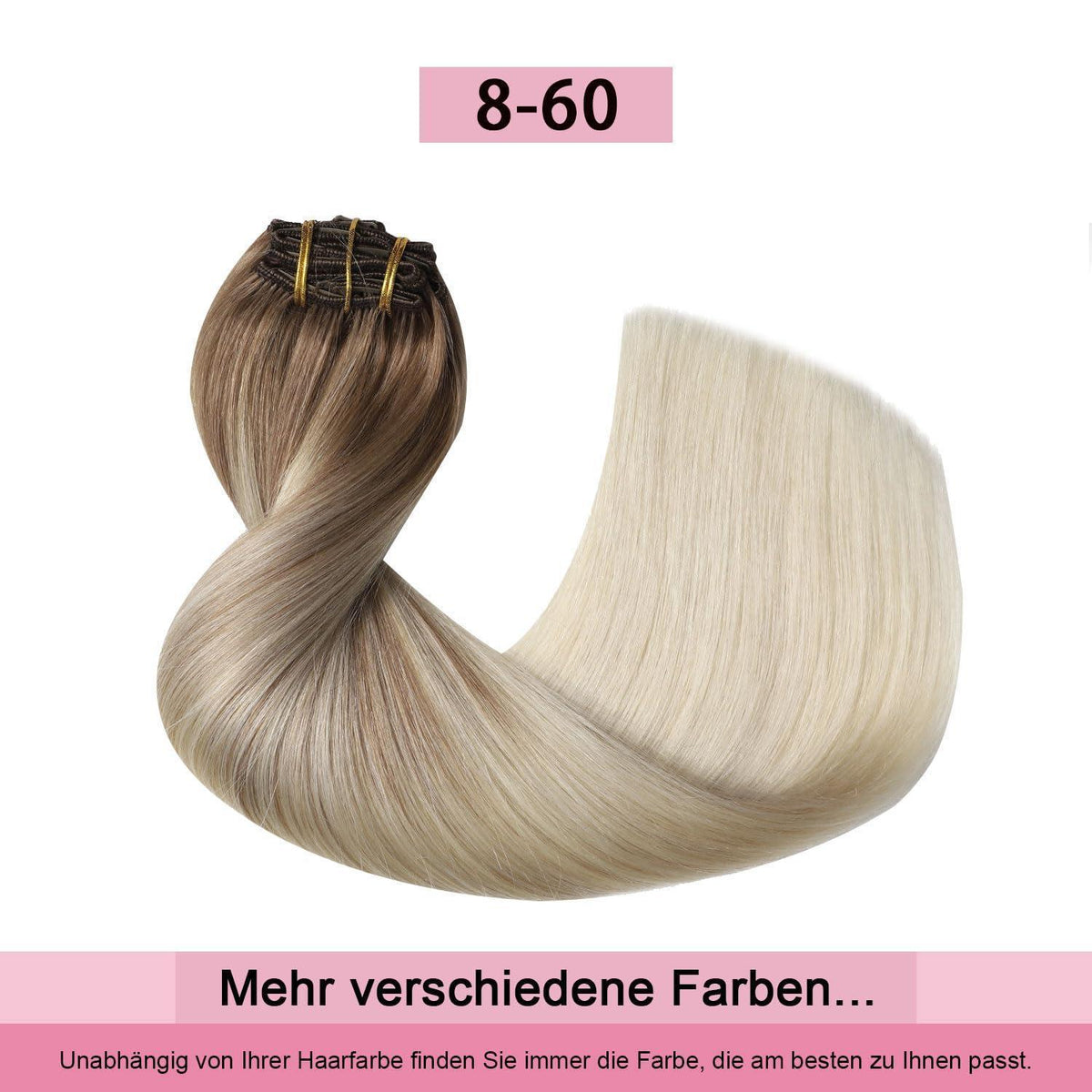 Clip-in Haarverlängerung Echthaar 55cm #8/60 Hellbraun-Blond
