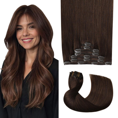 Clip-in Haarverlängerung Echthaar Mittelbraun #4, 55cm