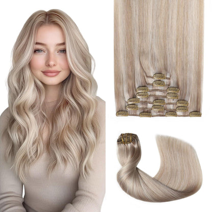 Echthaar Clip-Ins 55cm Aschblond Highlight #18p1000