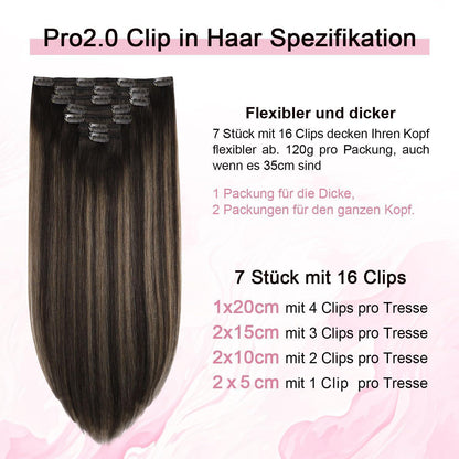 Remy Echthaar Clip-Ins Dunkelbraun #2/6/2 – 40cm