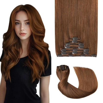 Clip-in Haarverlängerung Echthaar Rotbraun #33, 35cm