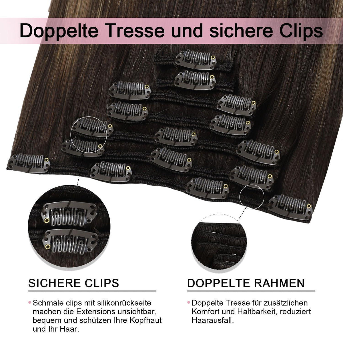 Clip-in Haarverlängerung Echthaar Dunkelbraun bis Blond 35cm