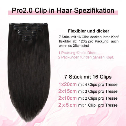 Clip-in Haarverlängerung Echthaar 120g #1B Schwarz 35cm