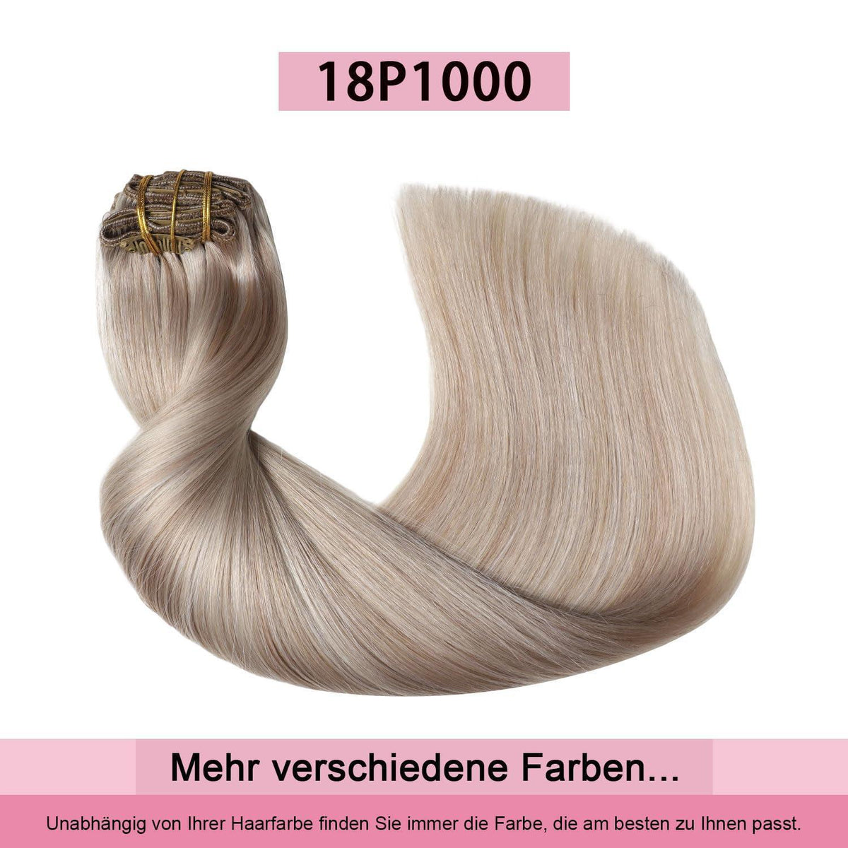 Clip-in Haarverlängerung Echthaar Aschblond Highlight 35cm