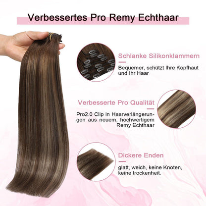 Remy Clip-in Haarverlängerung #4/27/4 Balayage – 45cm Echthaar
