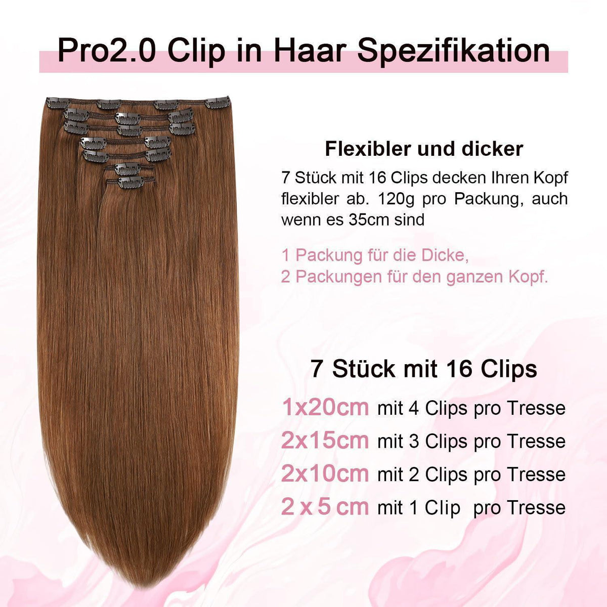 Clip-in Haarverlängerung Rotbraun #33 – Echthaar 55cm