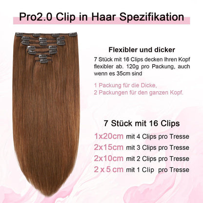 Clip-in Haarverlängerung Echthaar Rotbraun #33 – 50cm