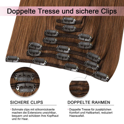 Clip-in Haarverlängerung Echthaar Rotbraun #33 – 50cm