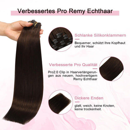 Remy Clip-in Haarverlängerung #4 Mittelbraun 45cm Echthaar