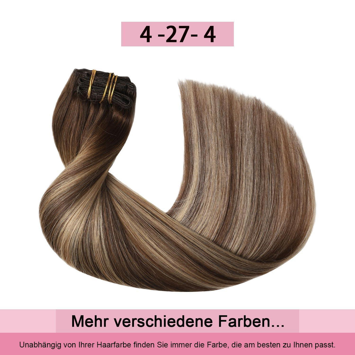 Remy Echthaar Clip-Ins #4/27/4 Balayage – 40cm Haarverlängerung