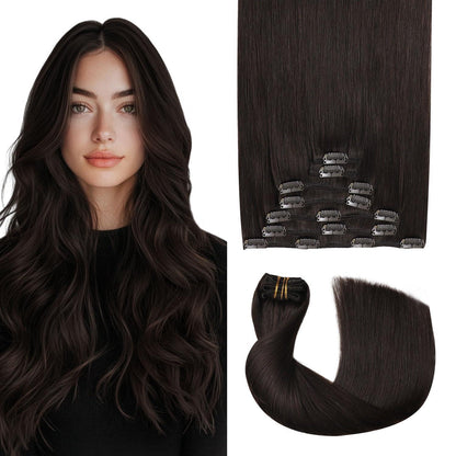 Clip-in Haarverlängerung Echthaar Dunkelbraun #2 – 35cm