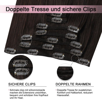 Clip-in Haarverlängerung Echthaar Dunkelbraun #2 – 35cm