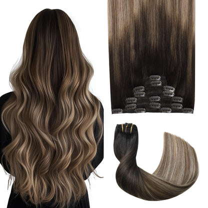 Echthaar Clip-in Extensions #1B/4/27 Balayage 45cm