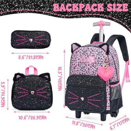 Kinder Rucksack mit Rollen & Trolley Set Rosa Katzen Design
