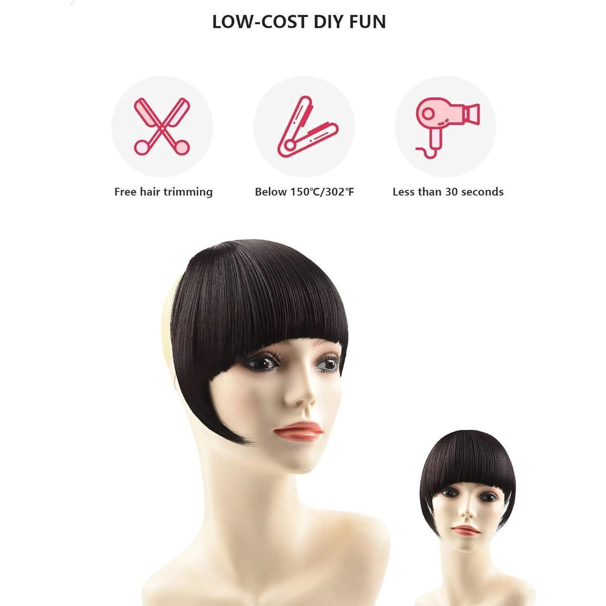 Clip-in Pony – Synthetische Flat Bangs in Tiefbraun