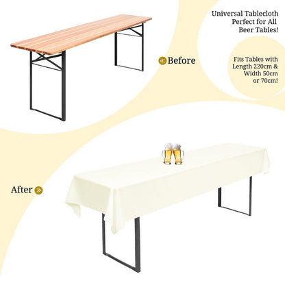 10x Biertisch Tischdecke Elfenbein 260x110cm – Waschbar & Langlebig