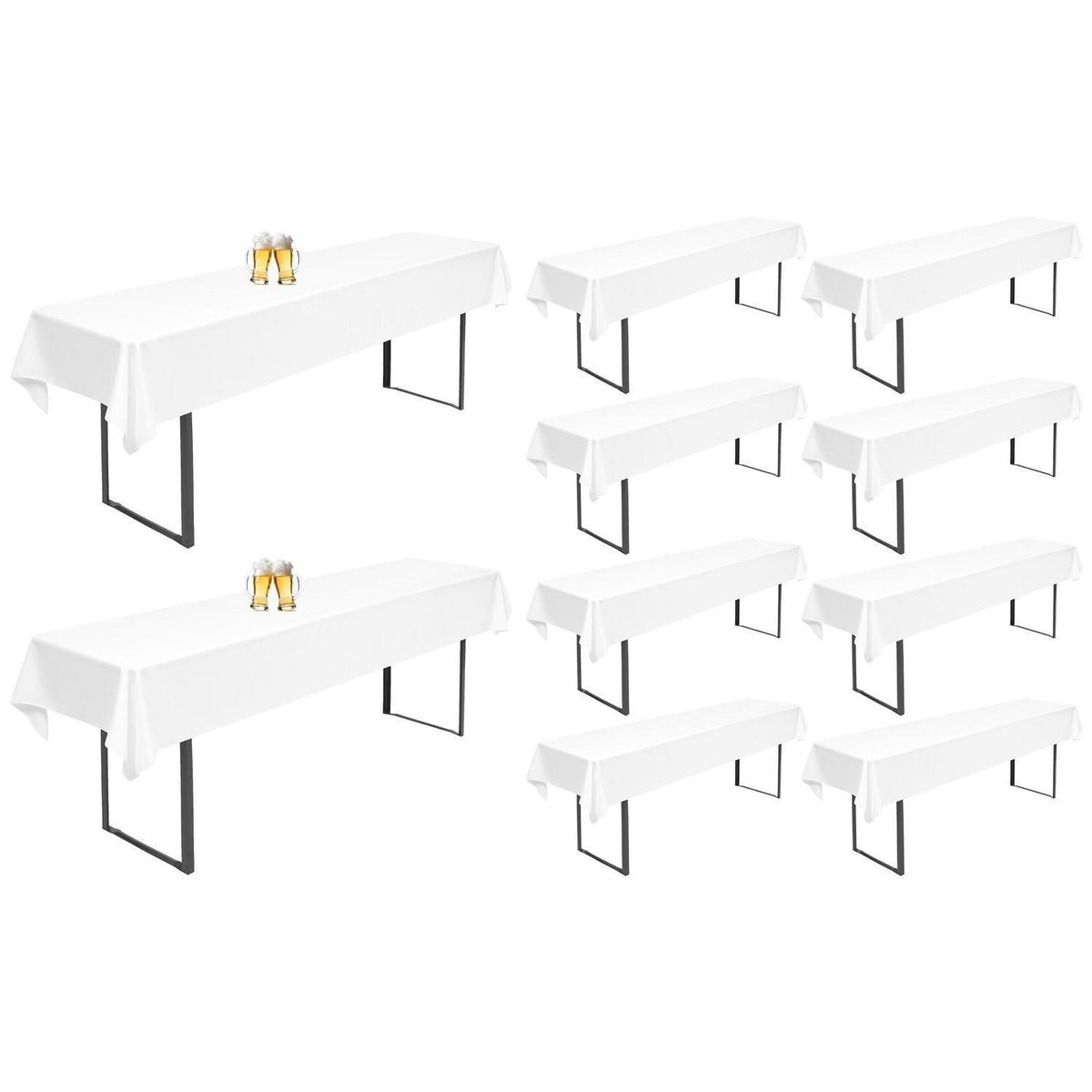 10x Biertisch Tischdecke Weiß 250x100cm – Wasserabweisend & Waschbar