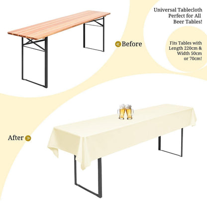 10x Biertisch Tischdecke Beige – Wasserabweisend & Waschbar 250x100cm