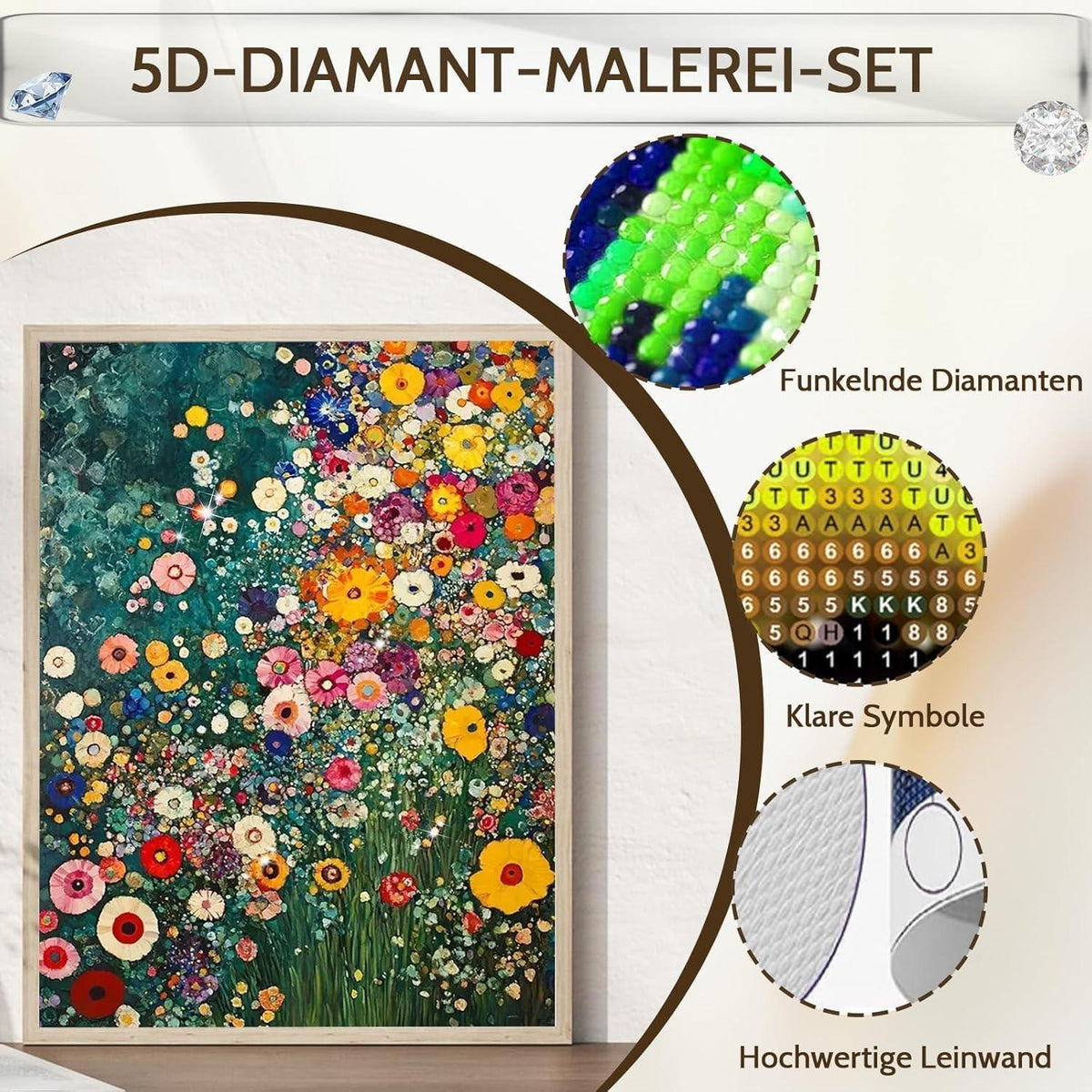 5D Diamond Painting Blumenwiese – Vollbohrer Bastelset 30x40cm