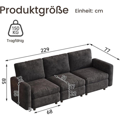 Modulares Samtsofa mit Stauraumhocker – Flexibles Wohnzimmer Sofa