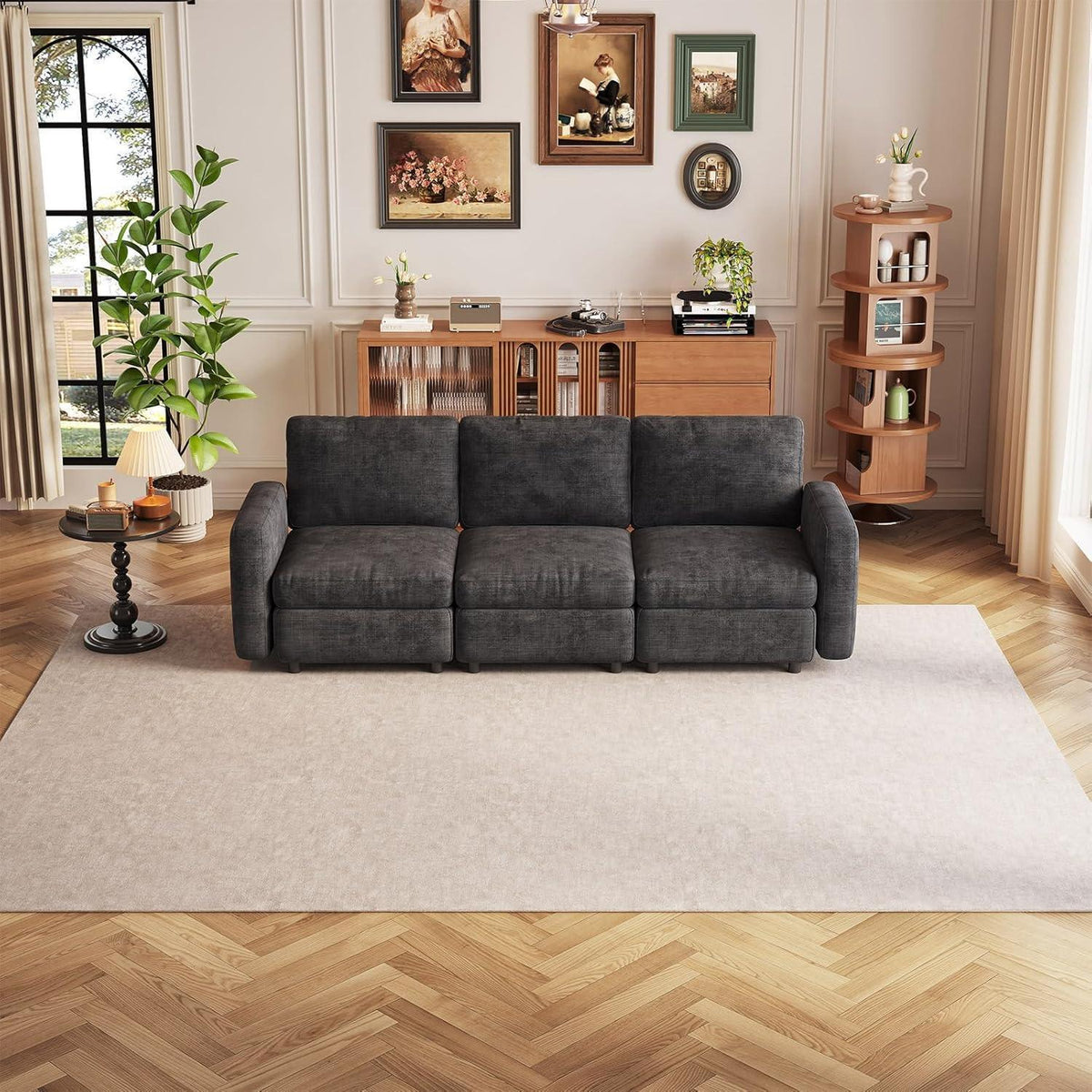 Modulares Samtsofa mit Stauraumhocker – Flexibles Wohnzimmer Sofa