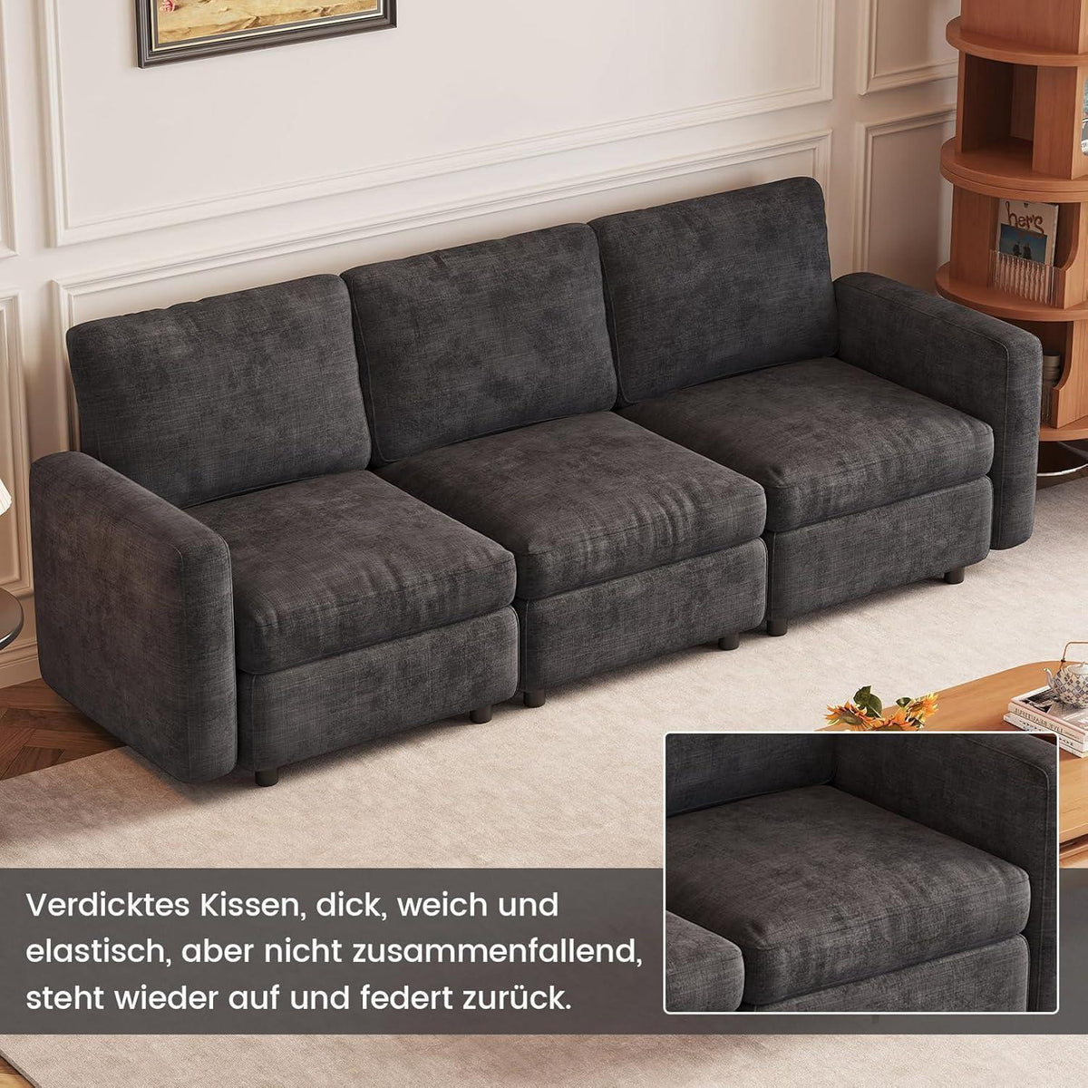 Modulares Samtsofa mit Stauraumhocker – Flexibles Wohnzimmer Sofa