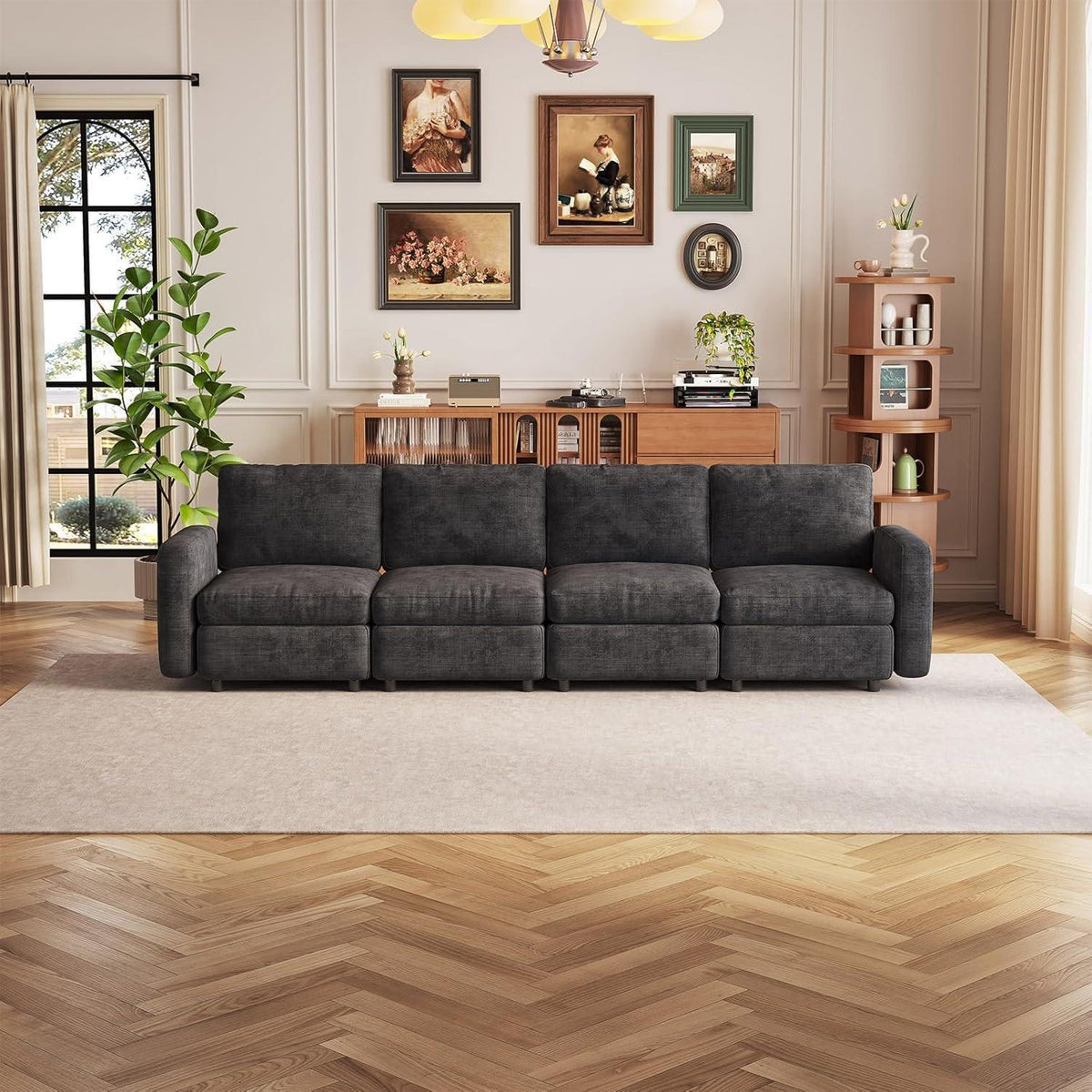 Modulares Samtsofa mit Stauraumhocker – Flexibles Wohnzimmer Sofa
