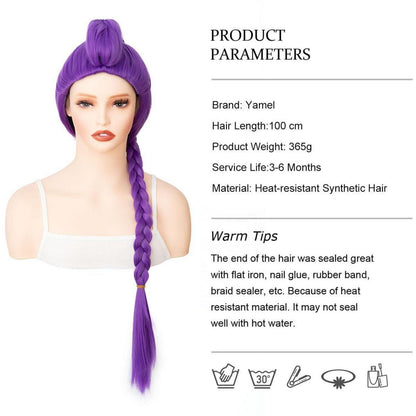 Lila Zopfperücke Damen Lang 100cm – Cosplay Karneval Halloween