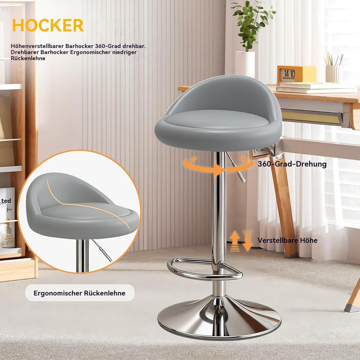 Barhocker-Set 4er-Pack, drehbar & höhenverstellbar, Grau